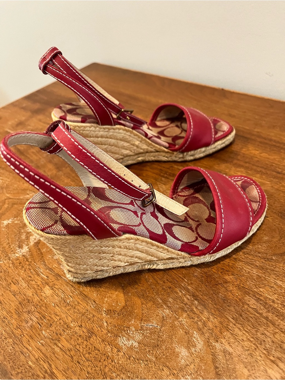 Coach y2k Red Patterned Slingback Espadrille Wedges